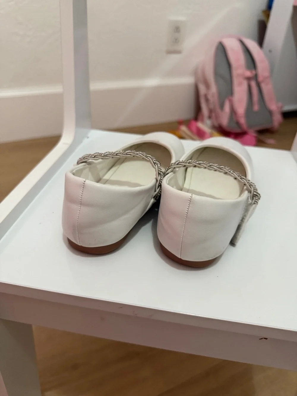 Tip Top Kids White Girls Dress Shoes with Braided Sparkle Strap